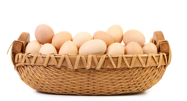 Wicker basket fool with eggs. — Stock Photo, Image