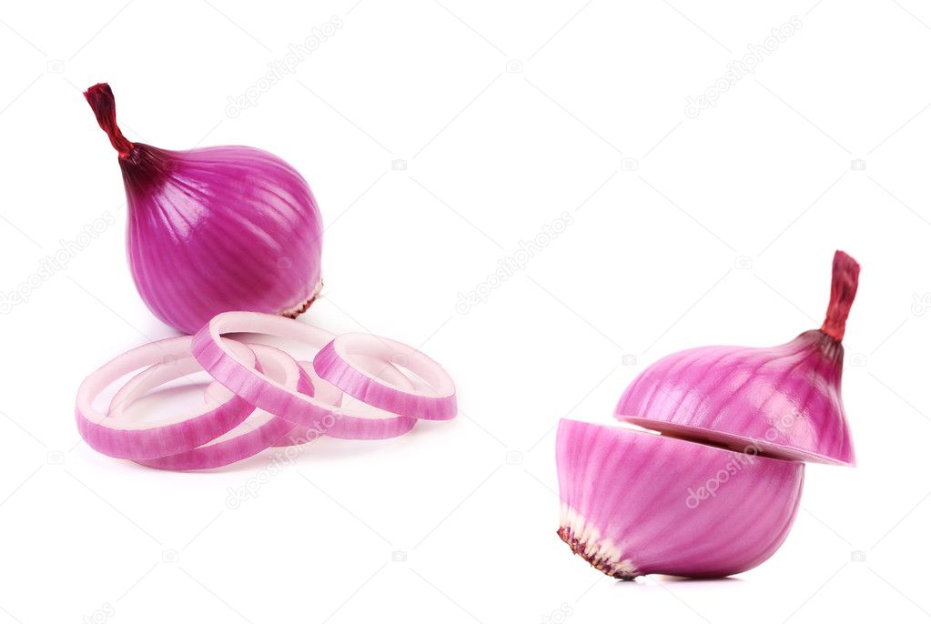 Two chopped and whole violet onion.