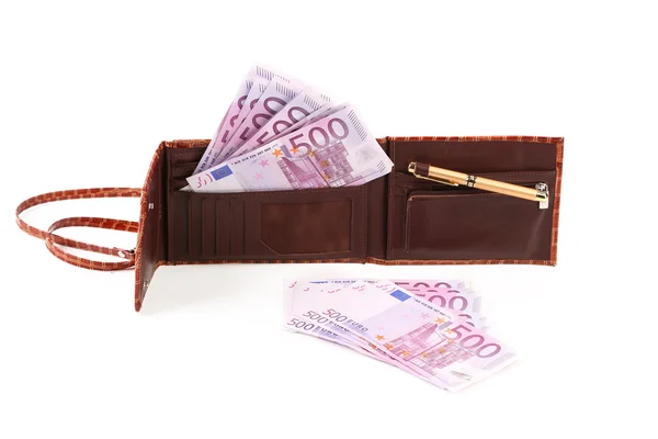 Wallet with five hundreds euro banknotes — Stock Photo, Image