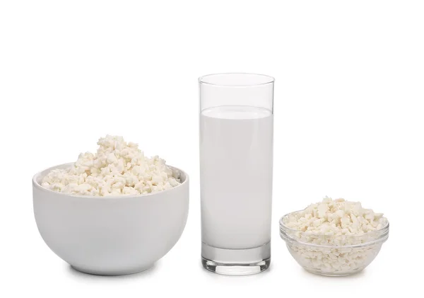 Cottage cheese and milk glass — Stock Photo, Image