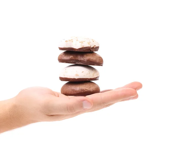 Hand hold Kisses Cookies with chocolate. — Stock Photo, Image