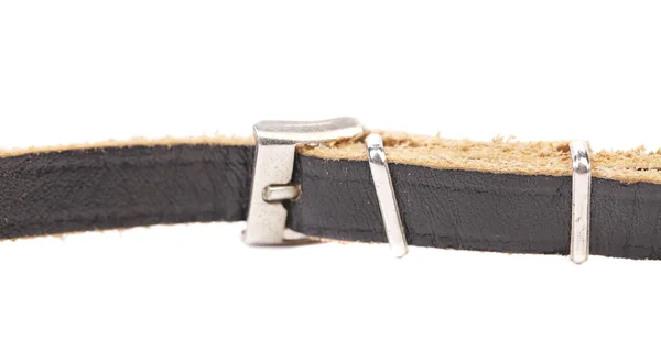 Black leather belt with a rectangular buckle — Stock Photo, Image