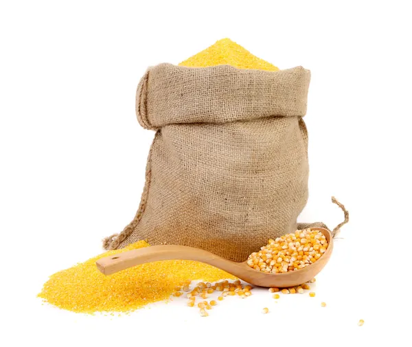 çuval Mısır taneleri ve un ile.