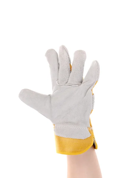 Hand in gloves shows five. — Stock Photo, Image