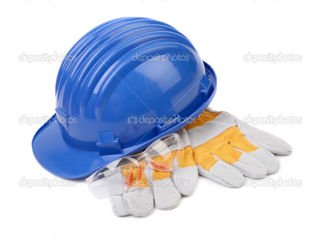 Hard hat gloves and glasses.