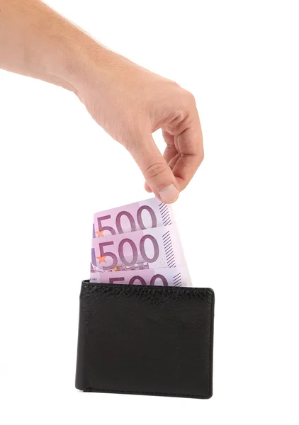 Five hundred euro in purse and hand. — Stock Photo, Image