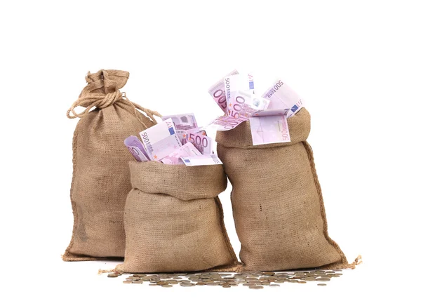 Three full sacks of euro bills. — Stock Photo, Image