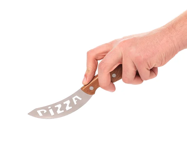 Coltello per tagliare la pizza in mano . — Foto Stock