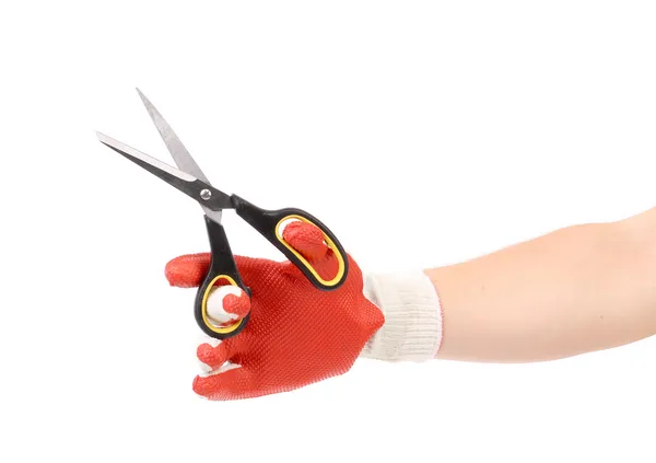 Scissors in hand with gloves. — Stock Photo, Image
