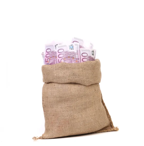 Bolsa llena de billetes en euros . — Foto de Stock