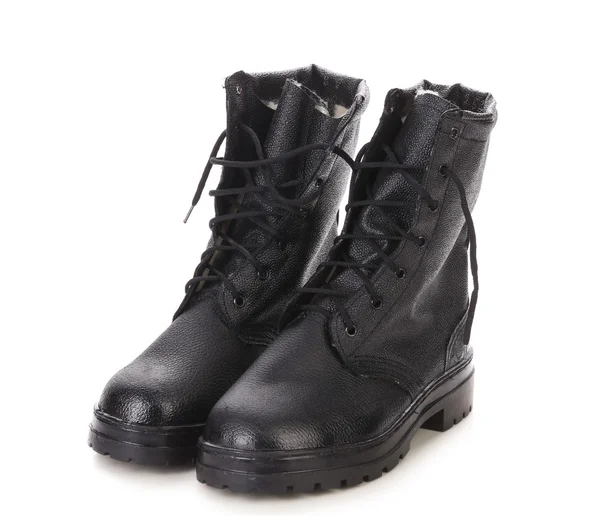 Leather winter black boots. — Stock Photo, Image