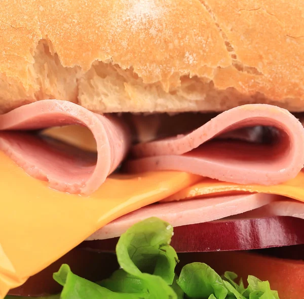 Close up of fresh sandwich with ham. — Stock Photo, Image