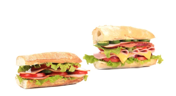 Collage aus zwei frischen Sandwiches. — Stockfoto