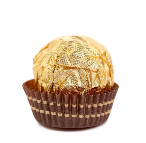 Close up of chocolate gold bonbon. — Stock Photo, Image