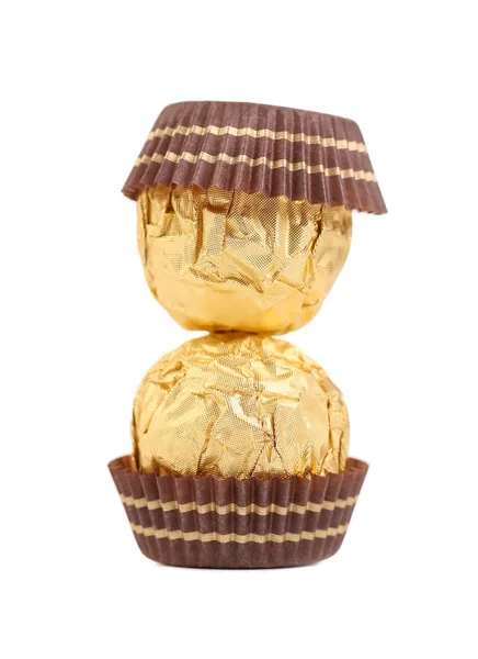 Close up of chocolate gold bonbon. — Stock Photo, Image