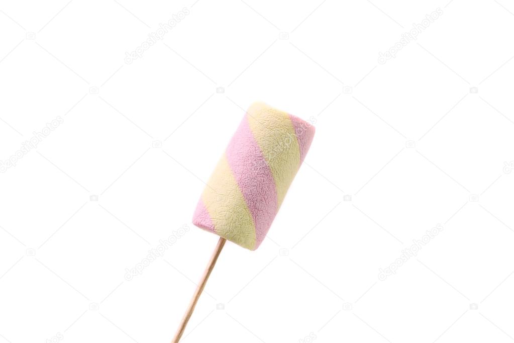 Marshmallow candies on stick.