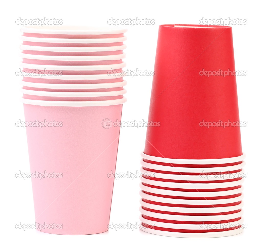 Two stacks of paper cups.