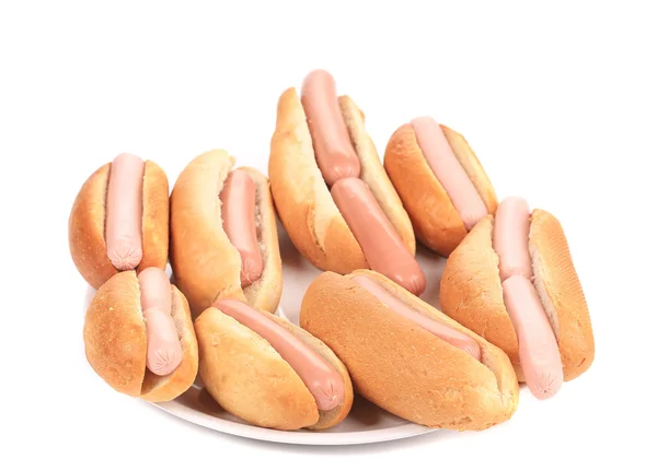 Bunch of hotdogs on plate. — Stock Photo, Image