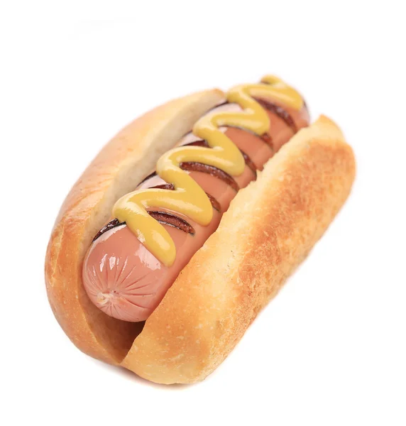 Primer plano de hot dog con mostaza . — Foto de Stock