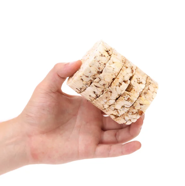 Puffed snack beras di tangan . — Stok Foto