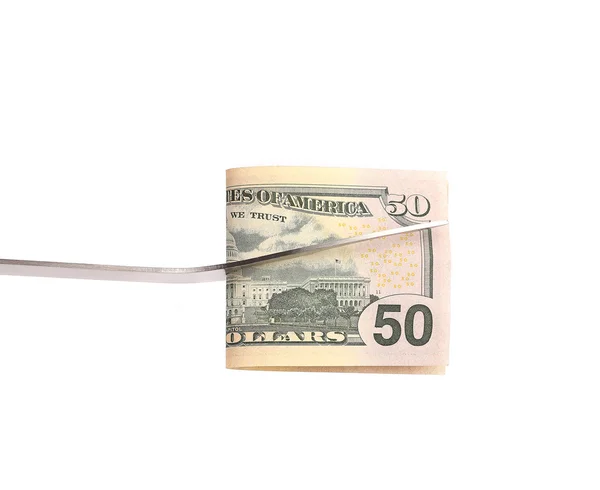 BBQ fork holds fifty dollar bill. — Stock Photo, Image