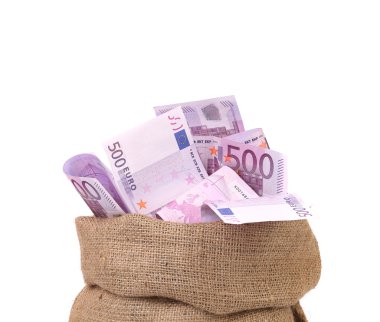 birçok euro banknot ile çanta.