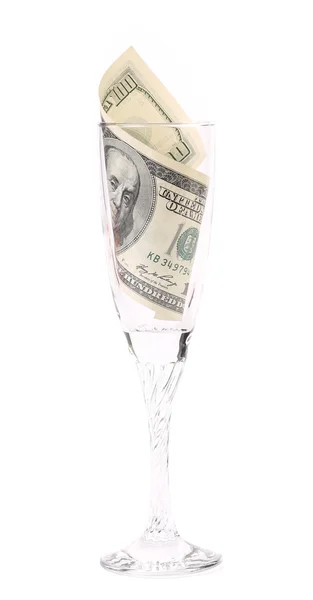 Sto dolarů bankovek ve skle. — Stock fotografie