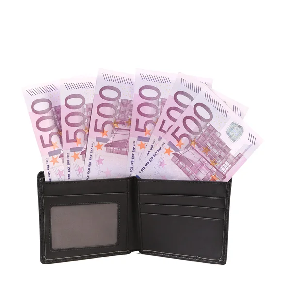 Carteira com cinco centenas de notas de euro — Fotografia de Stock