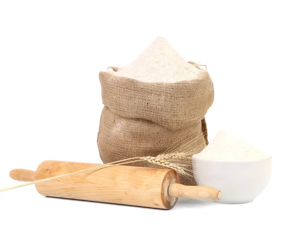 White flour and rolling pin. — Stock Photo, Image