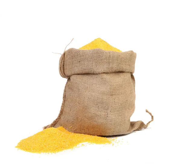 Closeup of sack with corn flour. — Stock Image Closeup of sack with corn flour. Stock Picture