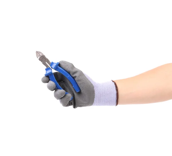 Hand in gloves holding pliers. — Stock Photo, Image