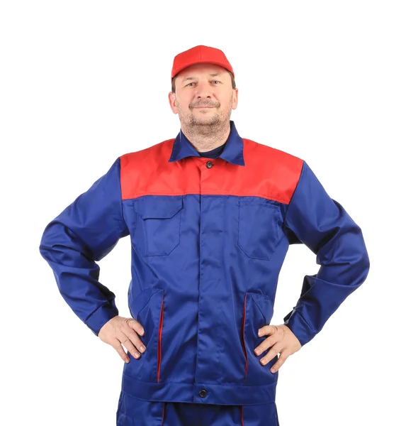 Worker inred-blue workwear. — Stock Photo, Image