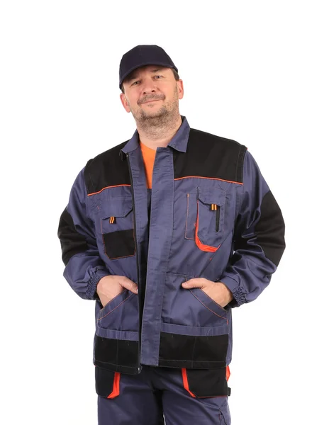 Arbeiter trägt Arbeitsjacke. — Stockfoto