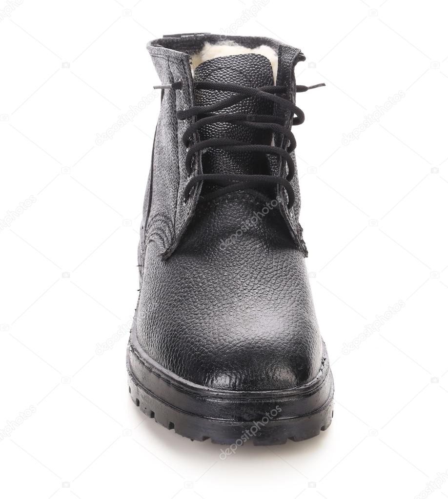 Black leather boot.