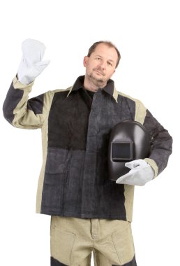 eller maske ile Kaynakçı.