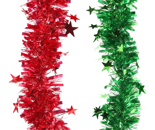Christmas red and green tinsel with stars. — Stock Photo, Image