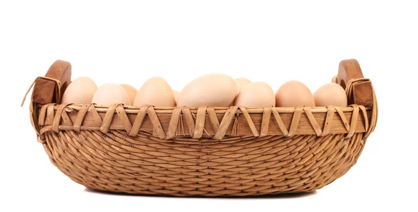 Uova marroni nel cestino su un bianco . — Foto Stock