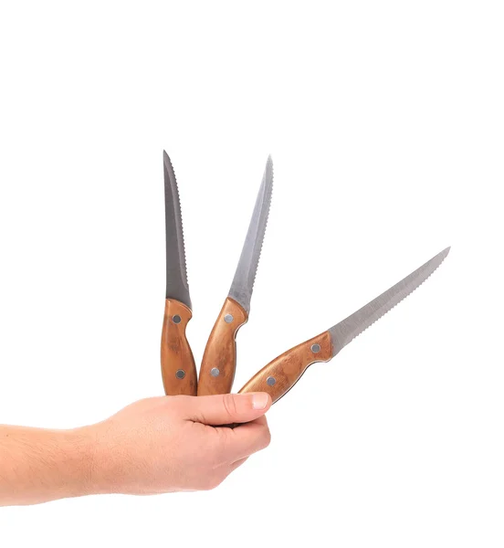 Hand holds kitchen knifes. — Stock Photo, Image