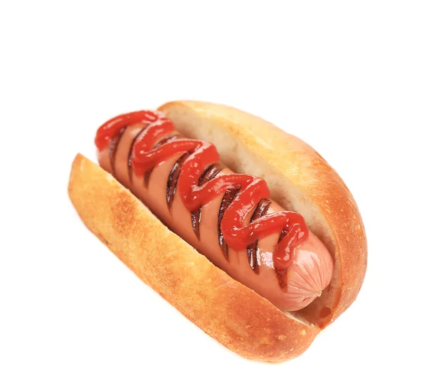 Hotdog con mostaza y ketchup . — Foto de Stock