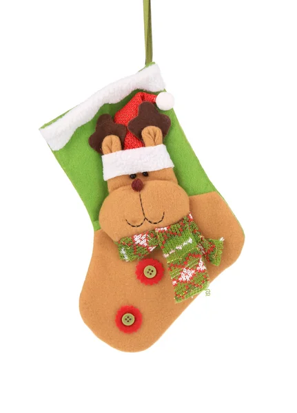 Decorative christmas green sock. — Stock Photo, Image