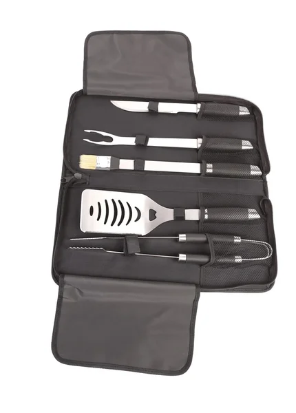 Werkzeugset für Grill in schwarzer Tasche. — Stockfoto