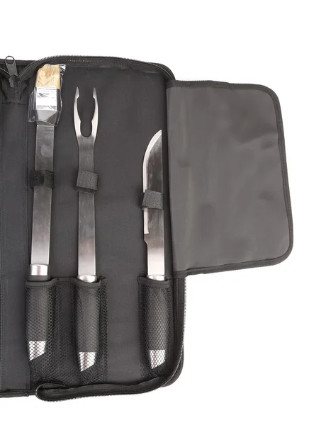 Ensemble d'outils pour barbecue en sac noir . — Photo