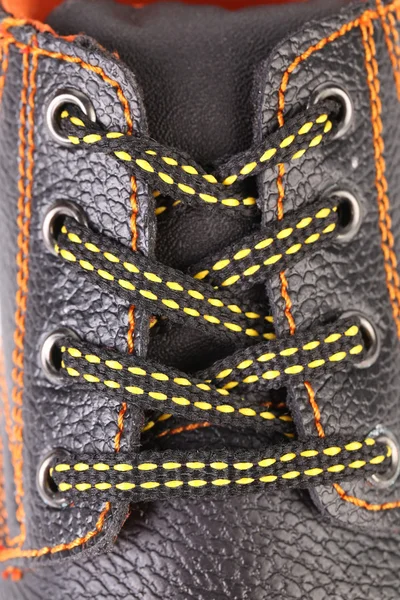 Shoelaces on boot close up. — Stock Photo, Image