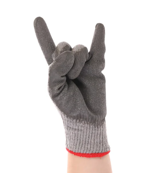 Hand shows rock sign in rubber glove. — Stock Photo, Image