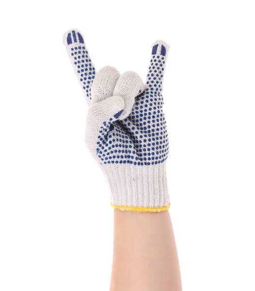 Hand shows rock sign in glove. — Stock Photo, Image