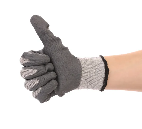 Hand in de handschoen met Duimschroef opwaarts. — Stockfoto