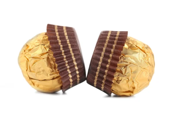 Close up of chocolate gold bonbon. — Stock Photo, Image