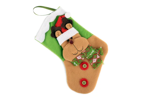 Dekoratif Noel yeşil çorap. — Stok fotoğraf
