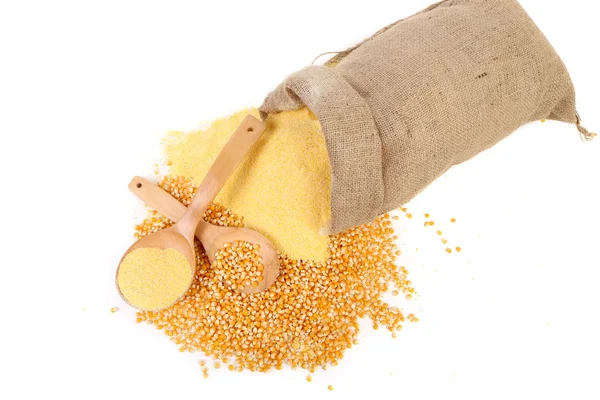 Sack with corn grains and flour. — Stock Photo, Image