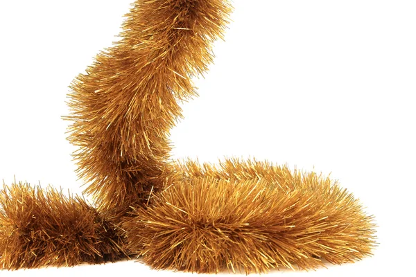 Close up of christmas golden tinsel. — Stock Photo, Image